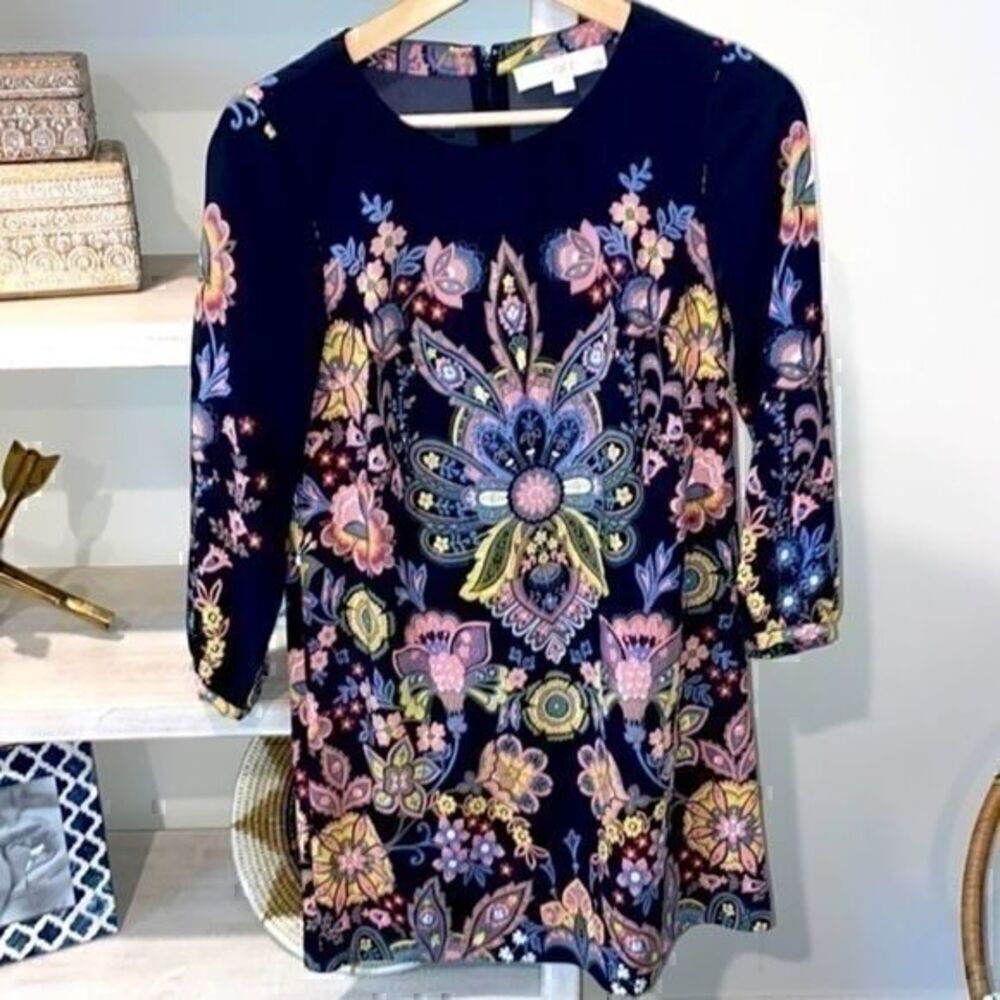 Ann Taylor LOFT navy paisley print dress size xxsmall petite like brand new